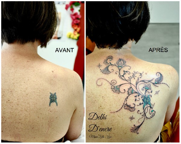 Agrandissement d'un tatouage existant avec une liane de Mehendi